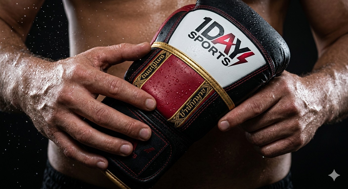 Combat sports training environment with dramatic industrial gym lighting.